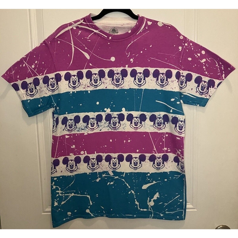 Vintage 80s Disney Mickey All Over Faces Graphic T Shirt MediumUSA Purple/Teal